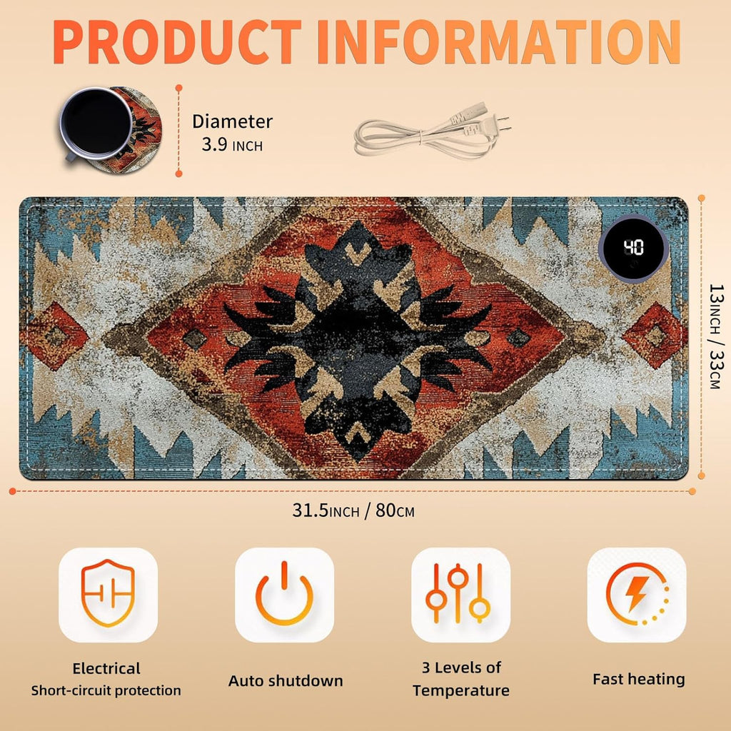 Heated Mouse Pad 31.5x13 in 3-Temp Fast Heating Desk Mat with Auto Timer Warmer for Hands Wrist Pain Relief Waterproof Keyboard Mat for Office, Gaming, Home, Art Prints