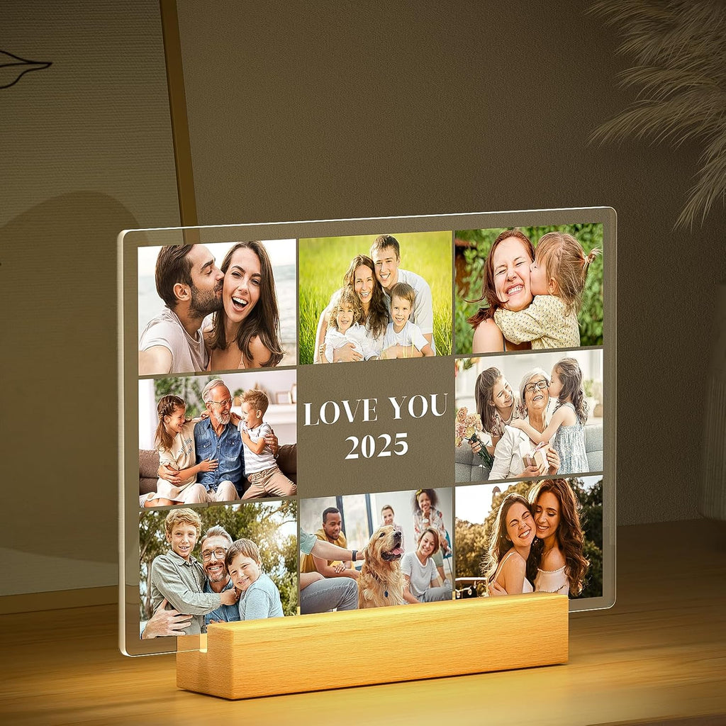 Custom Picture Frames with Photo, Personalized Photo Frame with Night Light, Customized Picture Frame, Personalized Anniversary Birthday Gifts for Women Men Mom Dad Grandma Grandpa Kids Family Friend