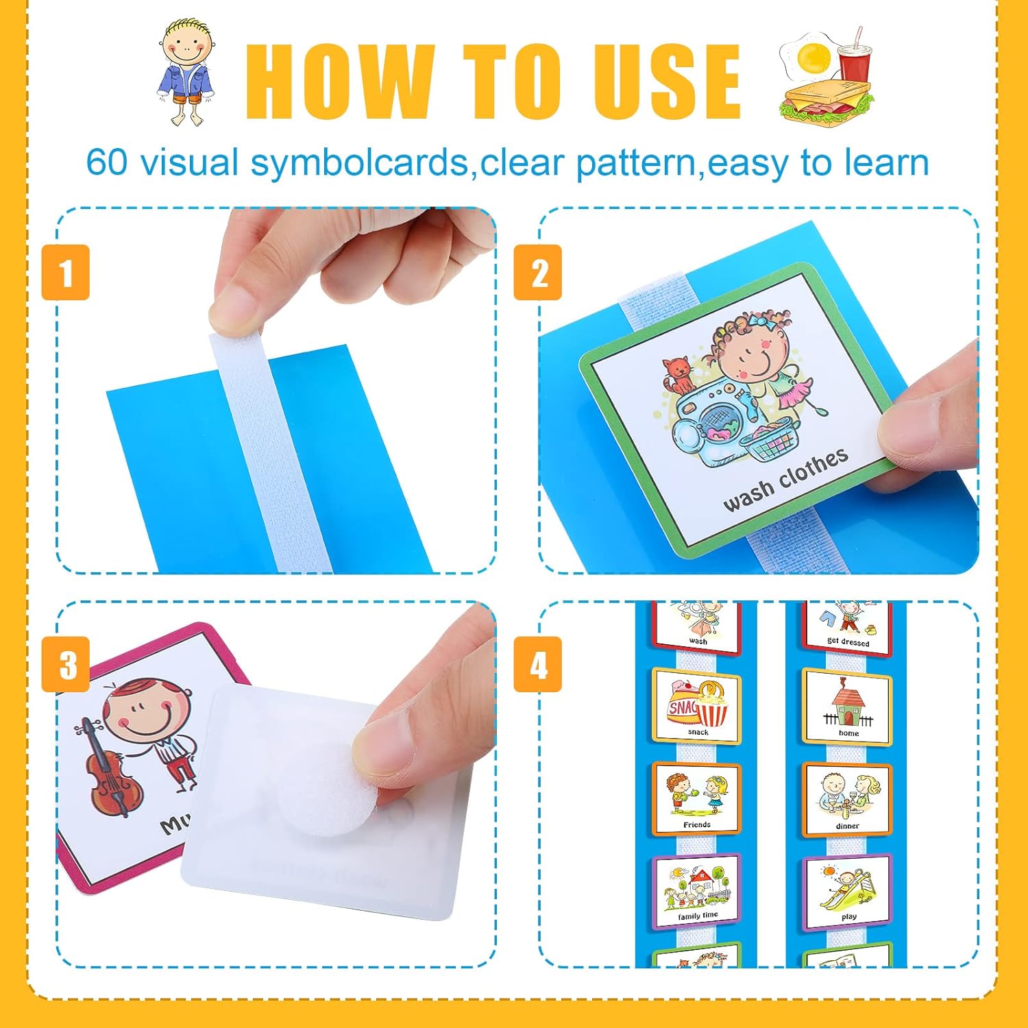 Geyee 60 Pcs Visual Schedule Cards Daily Routine Chart Visual Planner Cards Bulk for Autism Learning Materials Asperger's ADHD Home Education Behavioral Tool(Blue)