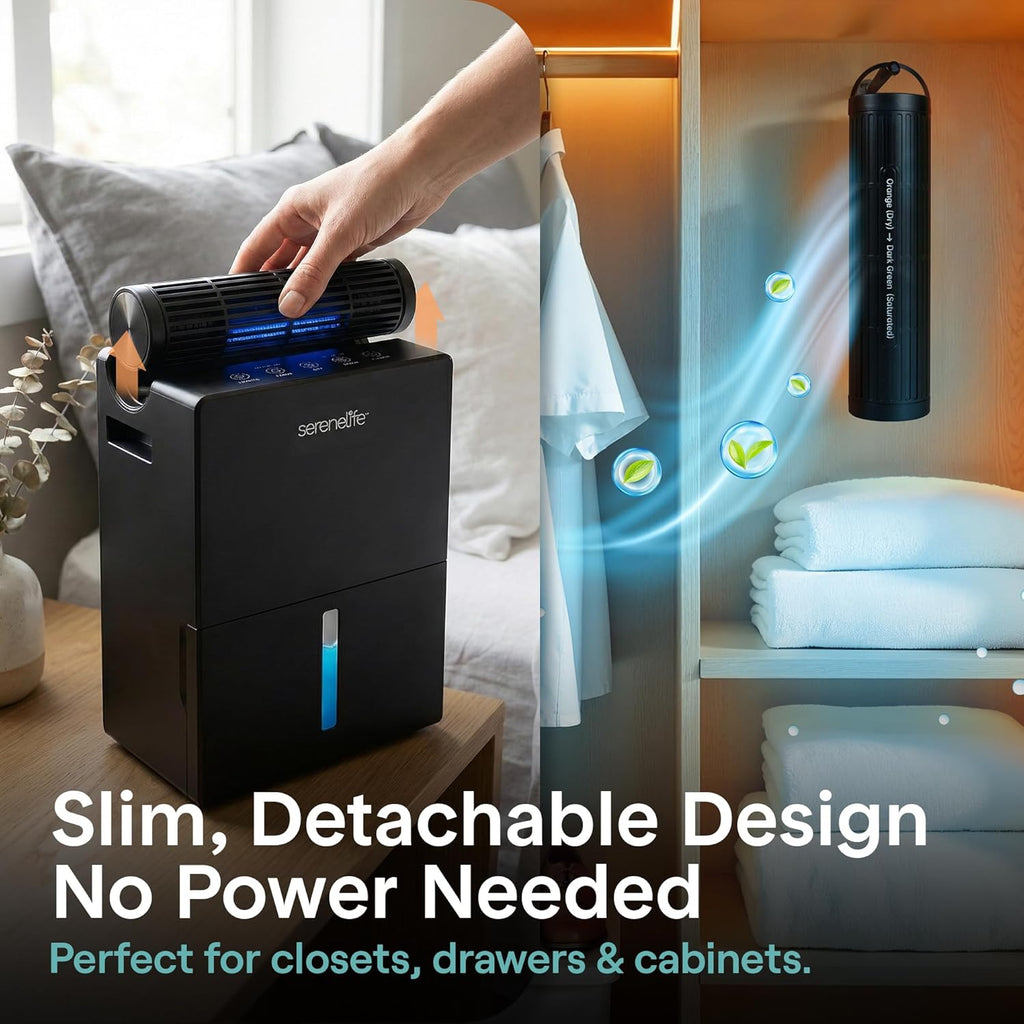 SereneLife Dehumidifiers for Home, 91 Oz Quiet Dehumidifier for Bedroom, Bathroom, Basement with Removable Cylinder For Closet, Timer, Sleep Mode & Smart Humidity Control, Covers 1500 Sq. Ft, Black
