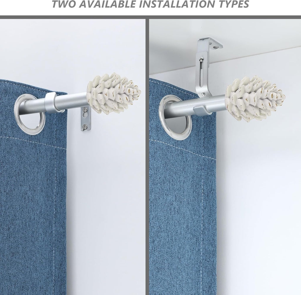 Silver Curtain Rods for Windows 66 to 120 Inches, 1 Inch Diameter Heavy Duty Single Curtain Rod, Adjustable Window Curtain Rod Drapery Rod with Decorative Finials
