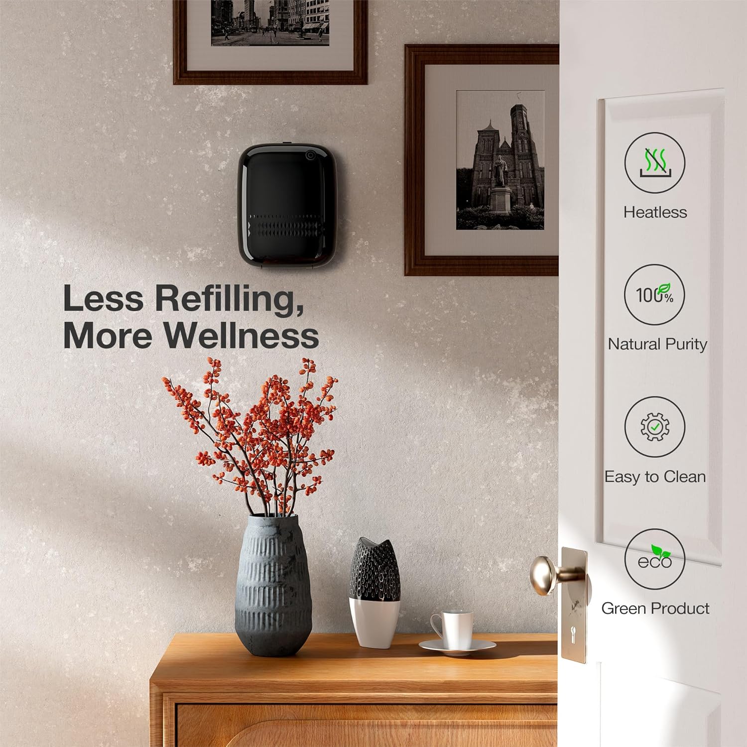 Smart Waterless Essential Oil Diffuser (400 mL Capacity) Starter Kit with 200mL Hotel Scent Fragrance Oils, Up to 2000 sq ft App Control Scent Air Machine with 12V1A Power Adapter, ANW Kit Black