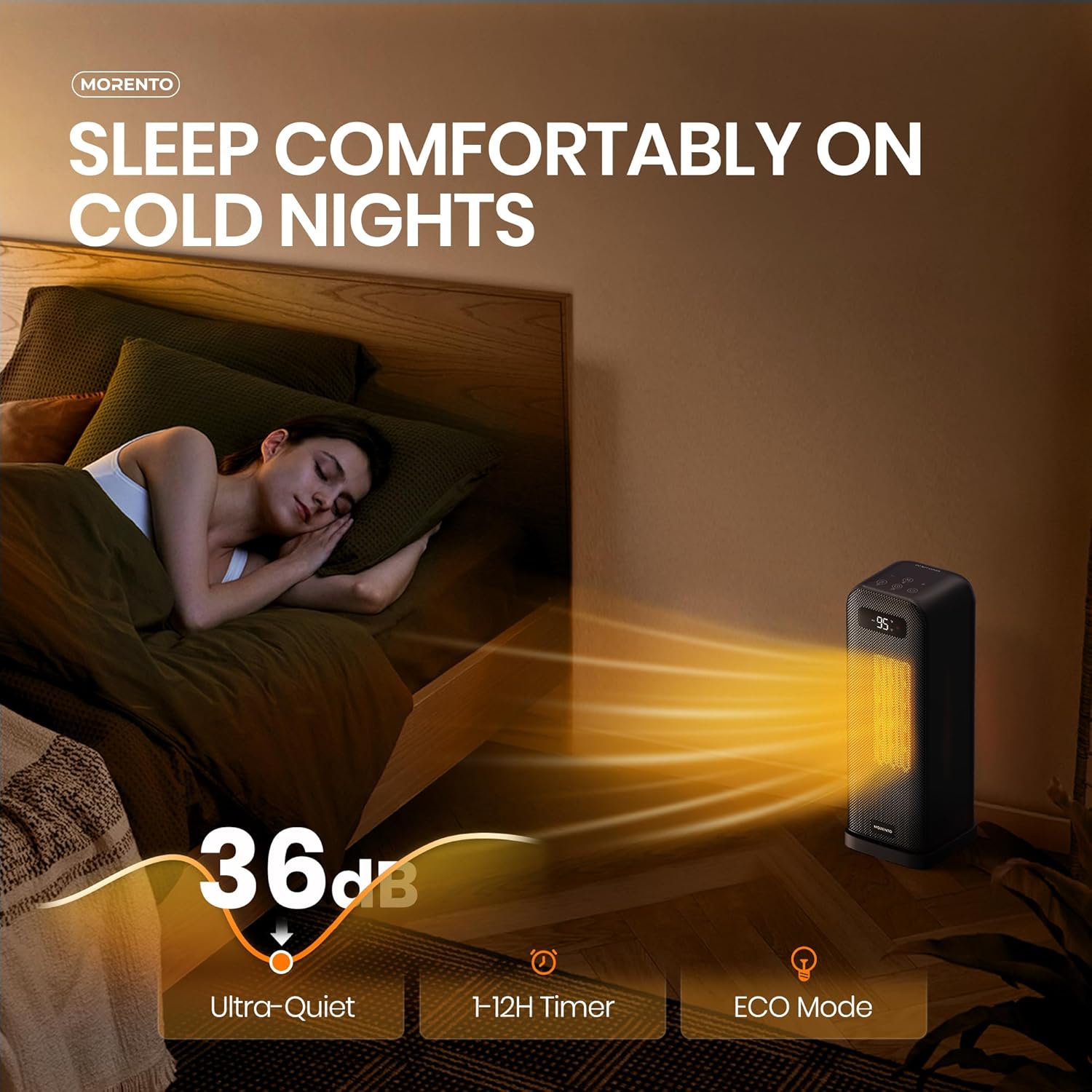 MORENTO Space Heaters for Indoor Use, Portable Electric Heater with Thermostat, Smart and Voice Control, 1500W PTC Ceramic Safety, 36dB Quiet Smart Heaters for Office Bedroom Home Black 1Pack
