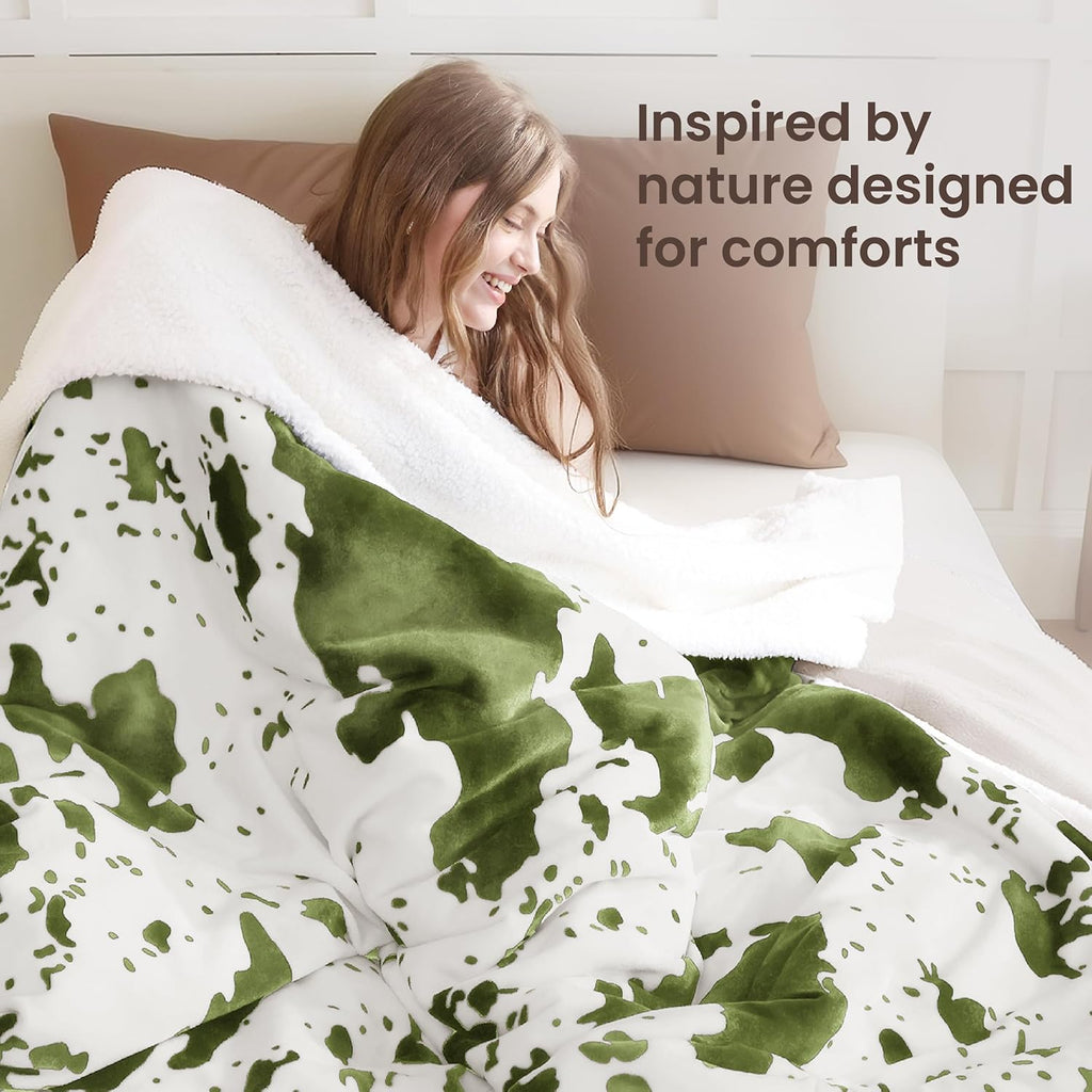 Cow Print Heated Blanket Full-Heating Electric Blanket Full with 10 Heat Levels & 10 Hours Auto-Off, Cozy Soft Fleece Sherpa, Washable, 72 x 84 Inche Cow Print Sage