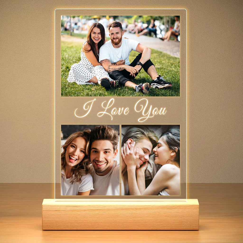 Custom Picture Frame, Customized Picture Frames, Personalized Photo Frame with Night Light, Personalized Anniversary Valentines Day Gifts for Women Men Her Him Girlfriend Boyfriend Couple