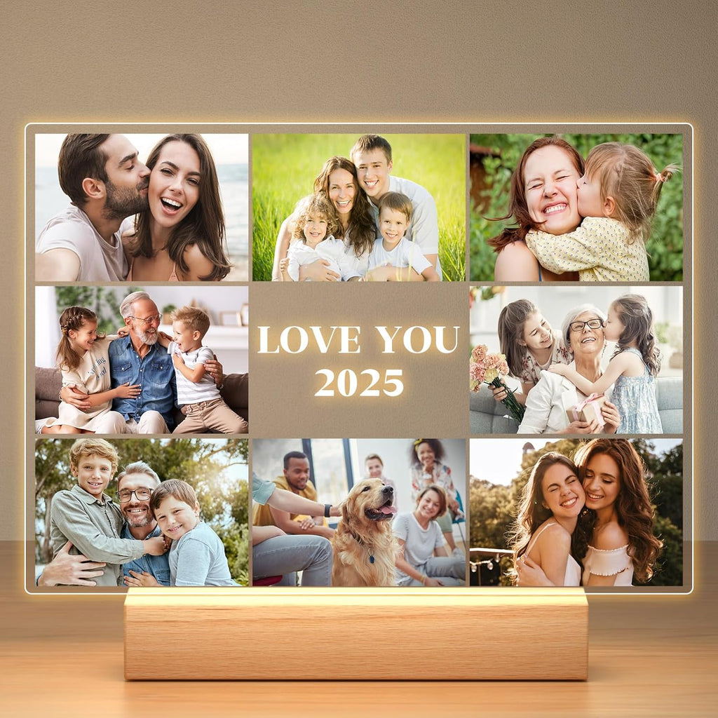 Custom Picture Frames with Photo, Personalized Photo Frame with Night Light, Customized Picture Frame, Personalized Anniversary Birthday Gifts for Women Men Mom Dad Grandma Grandpa Kids Family Friend