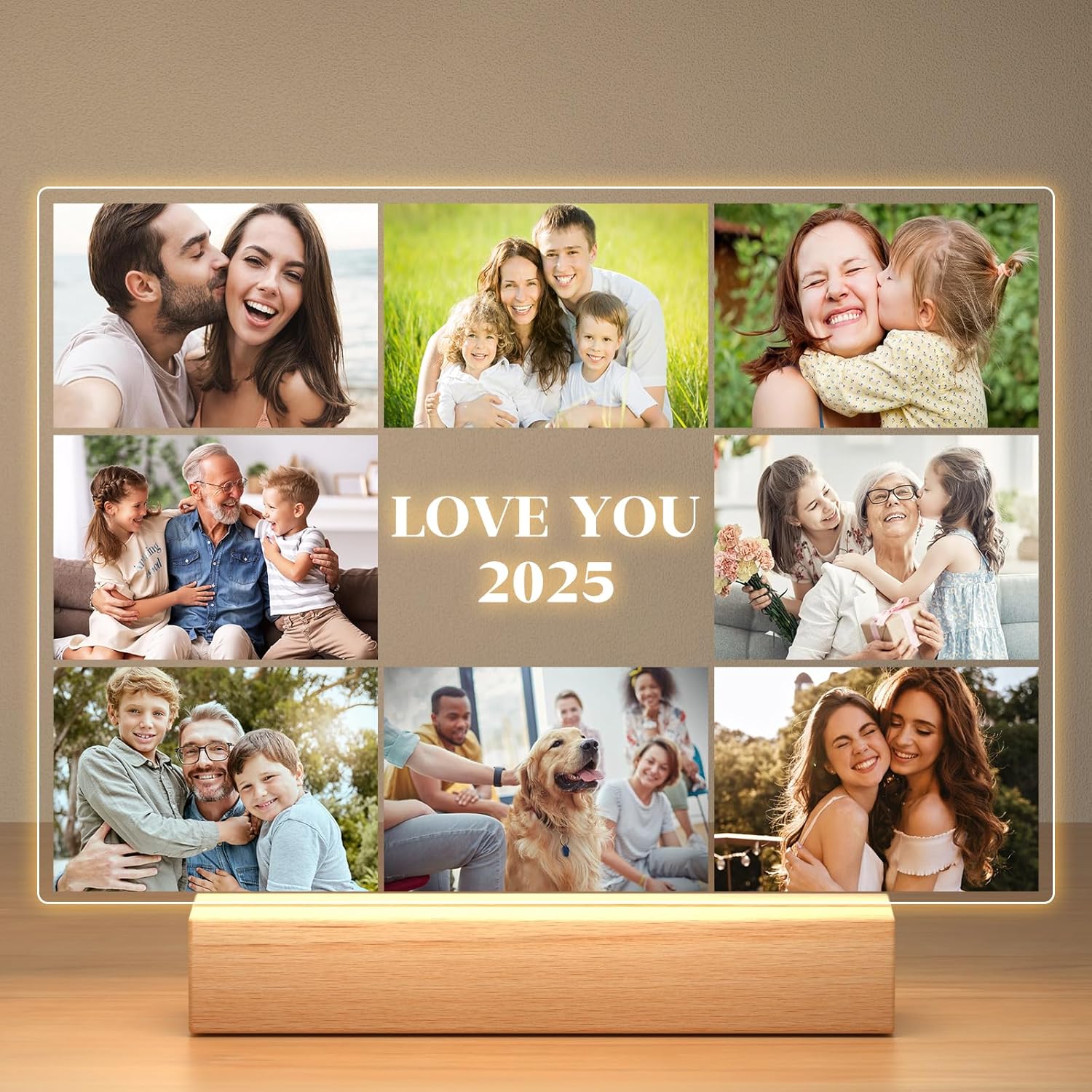 Custom Picture Frames with Photo, Personalized Photo Frame with Night Light, Customized Picture Frame, Personalized Anniversary Birthday Gifts for Women Men Mom Dad Grandma Grandpa Kids Family Friend