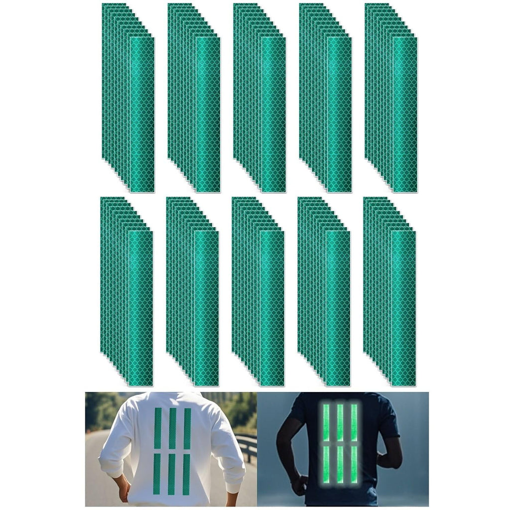 Non Fading Green Reflective Stickers 1 inch X 6 inch, Outdoor Waterproof High Visibility Warning Safety Adhesive Reflector Tape (100 Pcs)