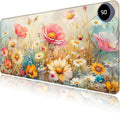 Heated Mouse Pad with 3 Levels Heated & 3 Hours Auto Shut-Off Mouse Pad for Warming Hands in Office Home, 31.5" x 13"Large Safe Desk Mat Hand Warmer，Colorful Flowers