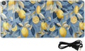 Heated Desk Pad Mouse Pad 31.5x13 Inch PU Leather Desk Mat with 3 Heat Levels Large Mouse Gaming Computer Laptop Mat Blue Lemon Leaves