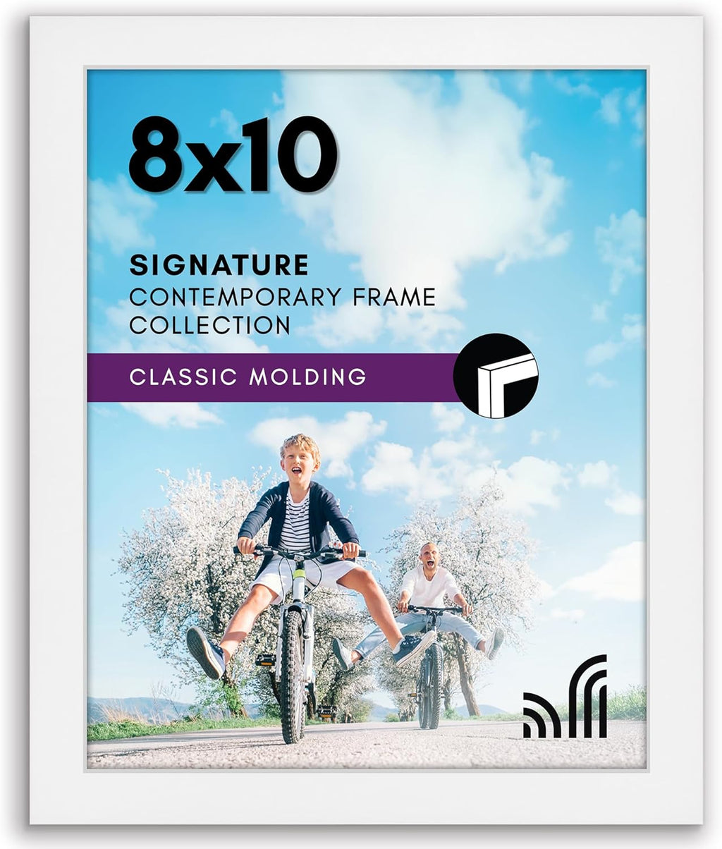 Americanflat 8x10 Picture Frame with Shatter-Resistant Glass - Signature Collection - Gallery-Style Frames Made of Engineered Wood - Picture Frames for Tabletop and Wall Display - White