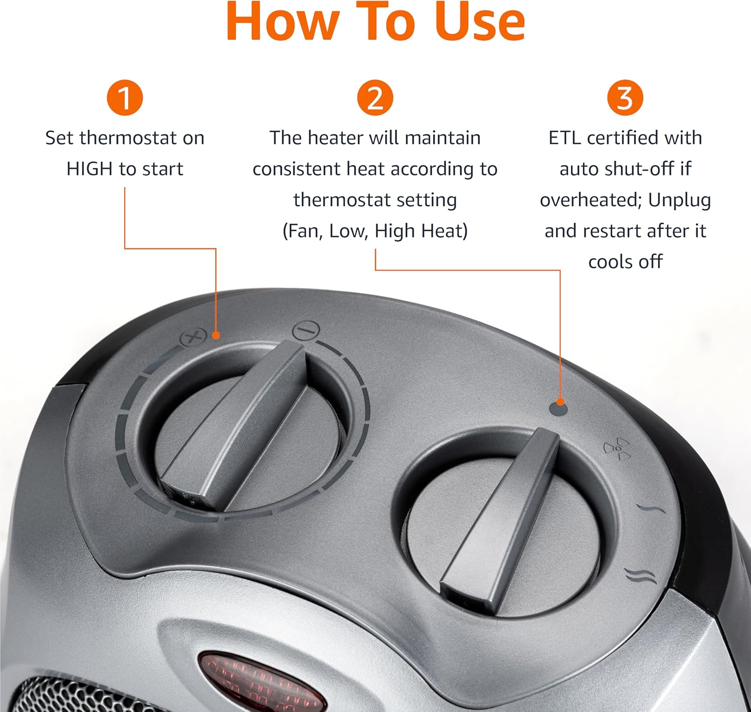 Amazon Basics Ceramic Space Heater, Portable Indoor Heating Solution, With Overheat and Tip-Over Protection, Thermostat, Non-Oscillating, 1500W, 7.52"D x 6.34"W x 9.45"H, Silver