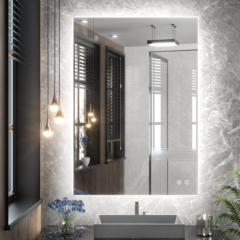 TETOTE 20 x 28 LED Backlit Bathroom Mirror with Light,3Color White/Warm/Natural,Anti-Fog Lighted Mirror,Dimmable,Vanity Mirror,Wall Mounted