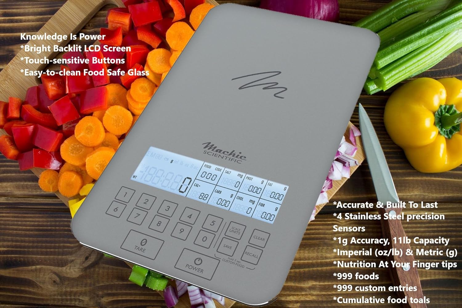 Nutrition Scale by NutraTrack™ with Food Grade Glass, Perfect for Calorie Counting, Meal Prep, and Weight Loss (Pearl Silver)