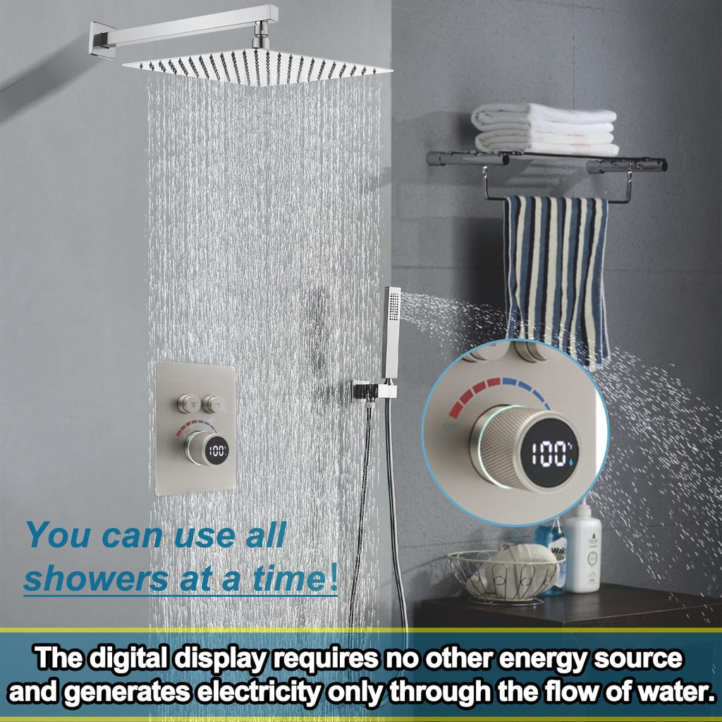 Digital Display Shower Valve Shower Valve 2 Way Shower Diverter Valve Shower Mixing Valve Can Use All the Time Brushed Nickel