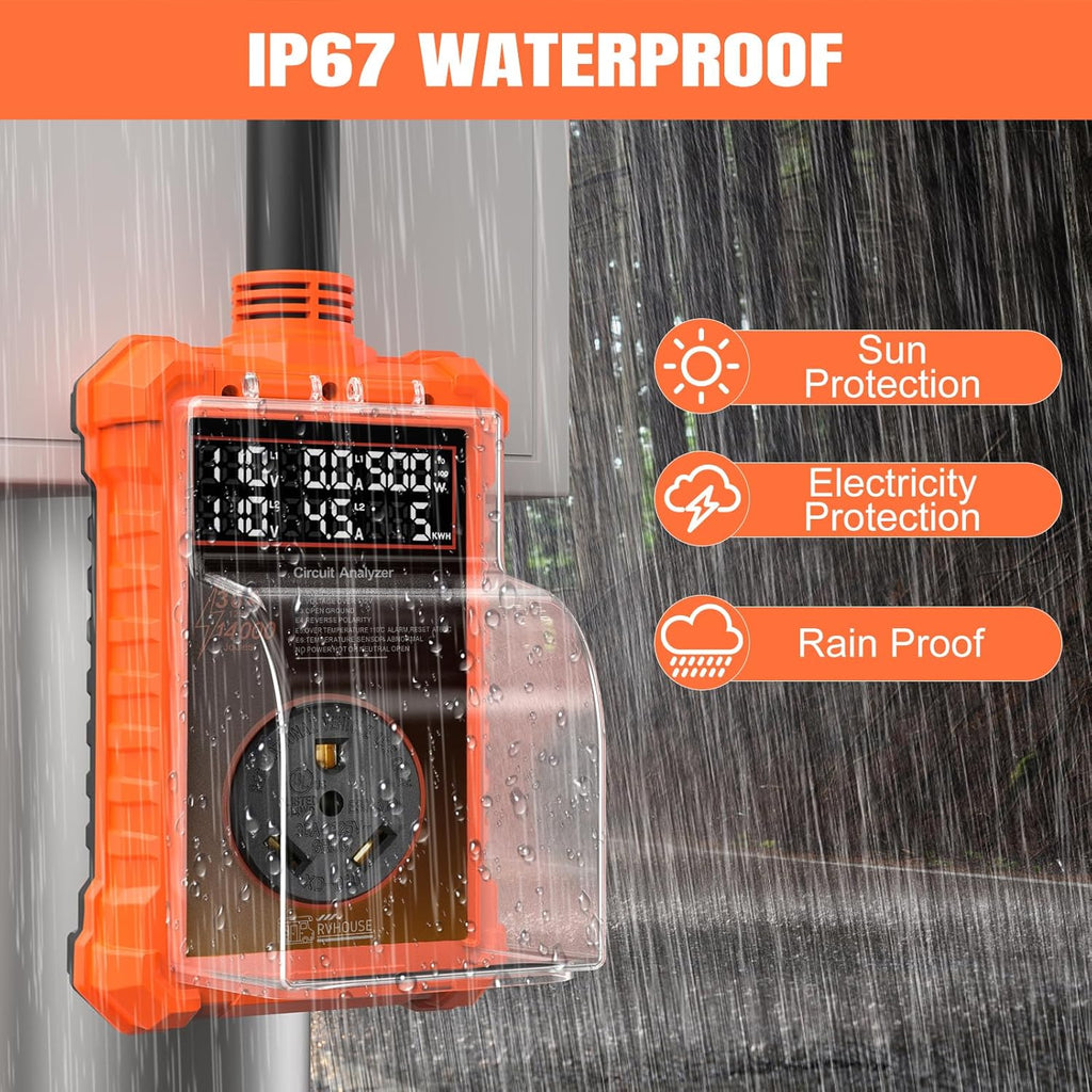 50 Amp RV Surge Protector 16,000J with Smart LED Display & Real-Time Voltage/Current/KWH Monitoring, Auto Shutoff/Reset, High/Low Voltage, Waterproof, Circuit Analyzer, Clear Error Codes for Campers