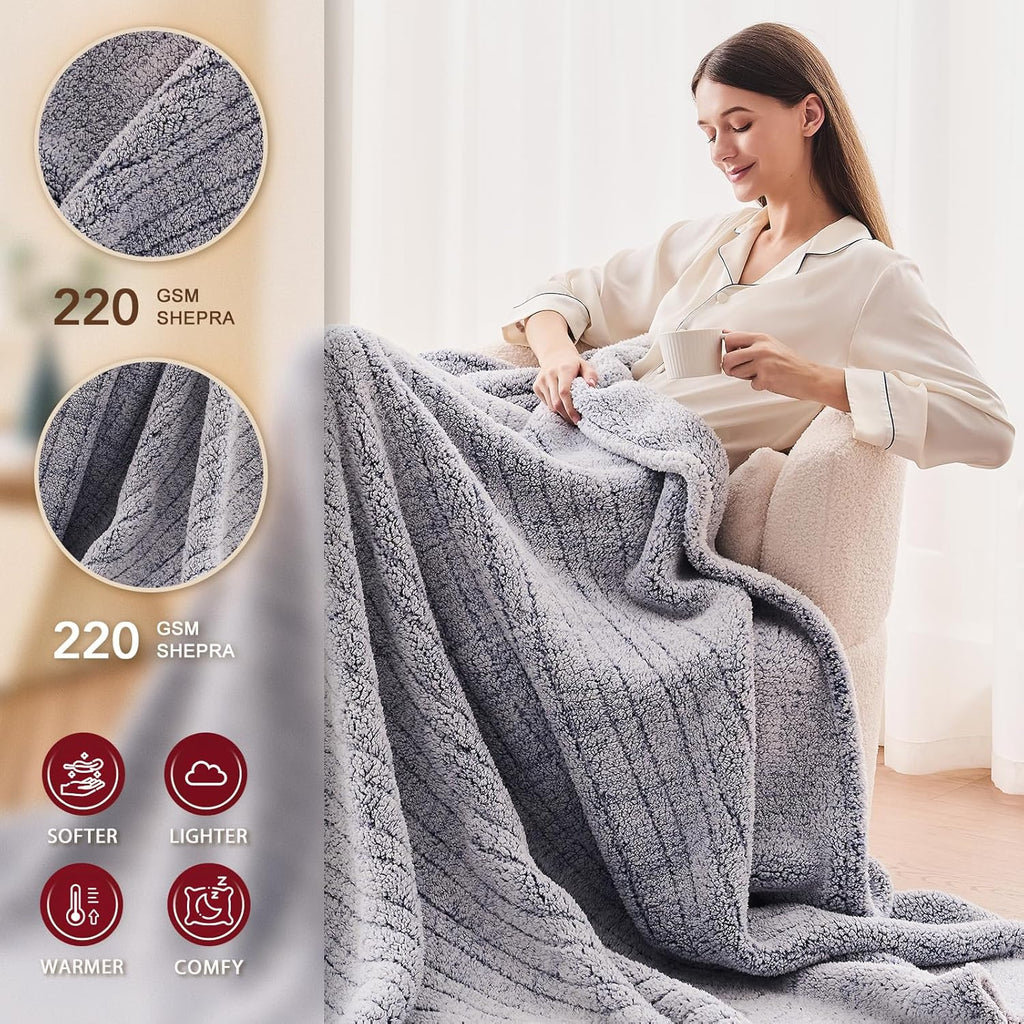 Heated Electric Blanket Full Size - 72"x84" Flannel Heating Blanket with 10 Heating Levels & 5 Time Settings Over-Heat Protection, Winter Warmer for Adults with ETL Certification（Grey）
