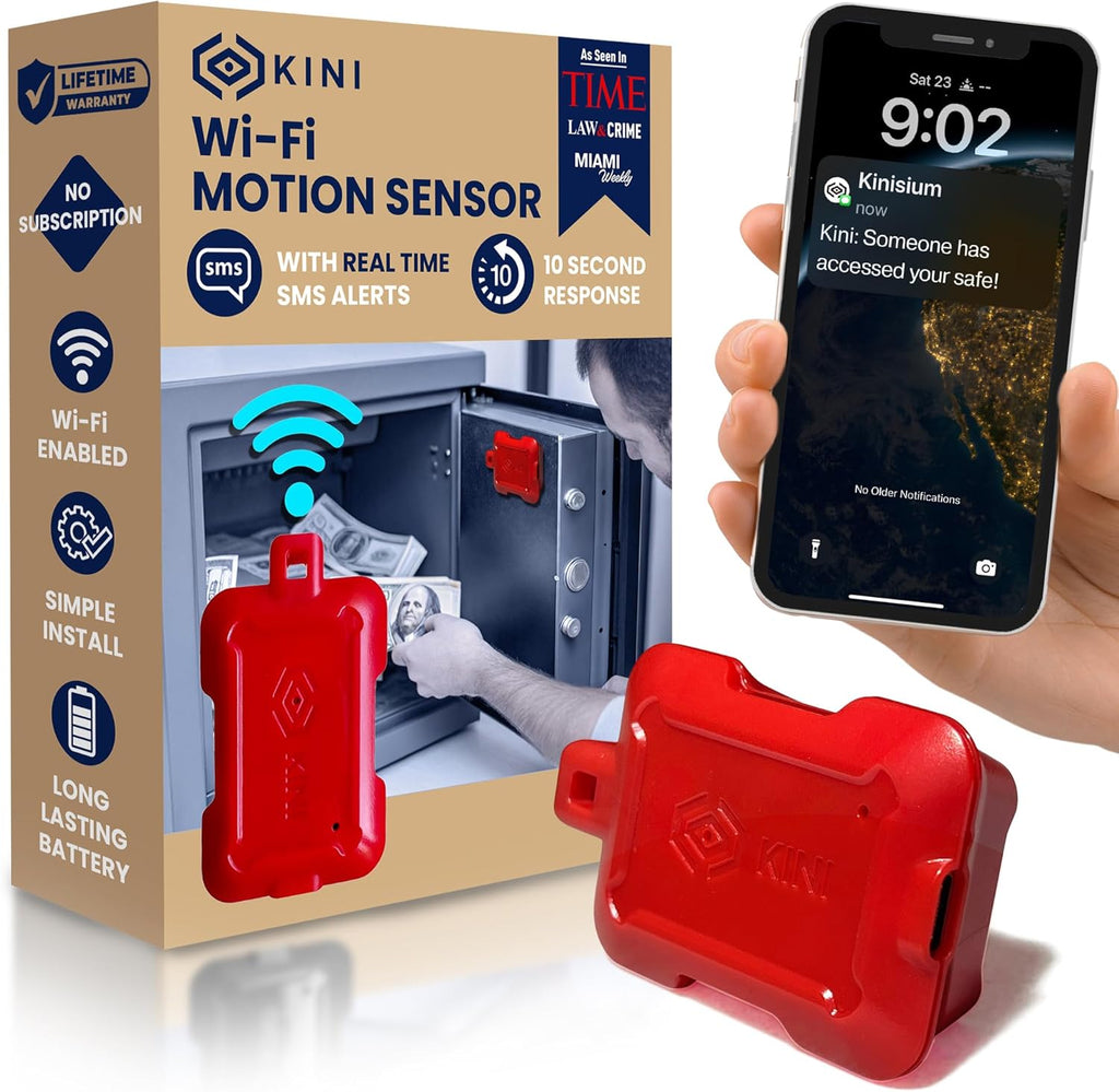 Instant Kini Safe Alert Wi-Fi Motion Sensor Alarm - Real-time SMS, Email, IFTTT - Great for Gun Safes, Cabinets, Home, Office - Easy Install, No Subscription, Long Lasting Rechargeable Battery