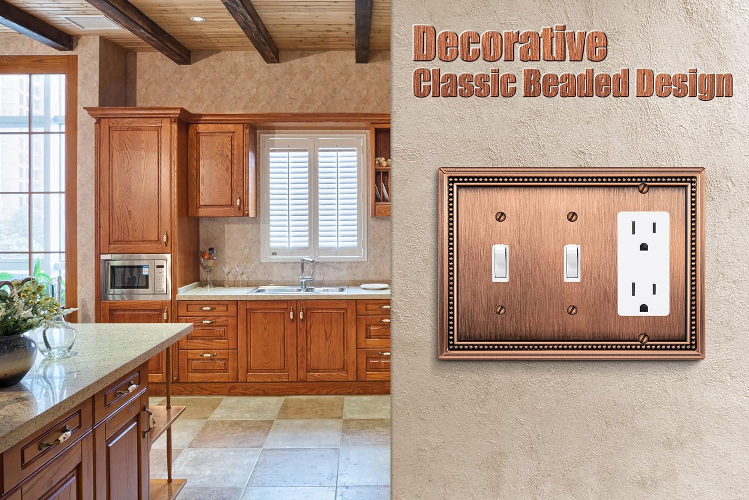 Henne Bery Sunken Pearls Heavy Duty Decorative Wall Plate Switch Plate Outlet Cover (Double Toggle/Single Decorator, Antique Copper)