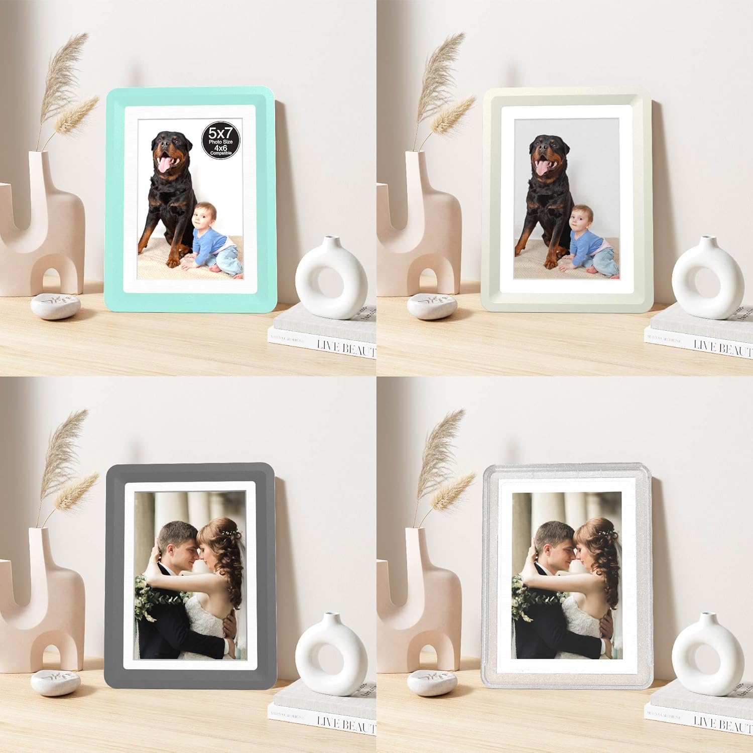 5x7 Picture Frame, Clear Acrylic Photo Frame with White Mat for 4x6 Photos, One-Piece Shatterproof Tool-Free Design, UV-Resistant Waterproof Tabletop Frame for Home Office Decor with 10-Year Warranty