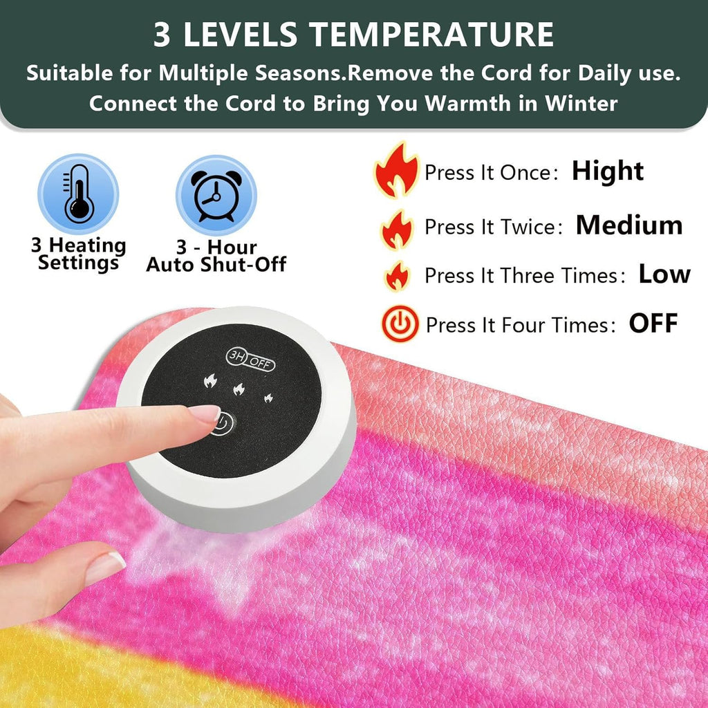 Heated Desk Pad Mouse Pad 31.5x13 Inch PU Leather Desk Mat with 3 Heat Levels Large Mouse Gaming Computer Laptop Mat Bright Rainbow Striped Stars