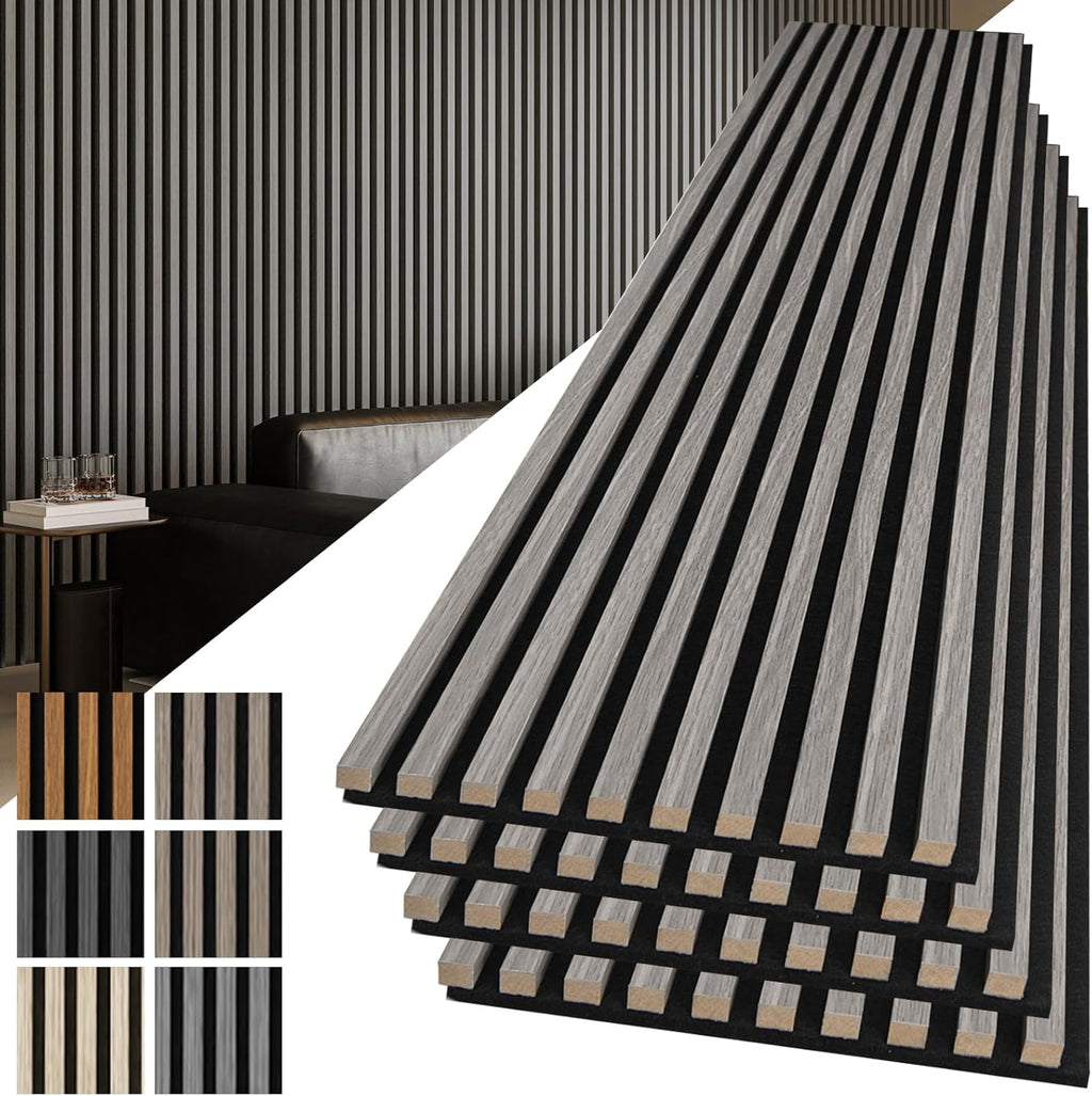Art3d 4-Pack 108" x 12" Acoustic Wood Panels for Wall, Soundproof Wood Slat Panel for Wall and Ceiling, 3D Fluted Sound Absorbing Paneling for Interior Wall Decor, Living Room, Bedroom - Smoky Oak