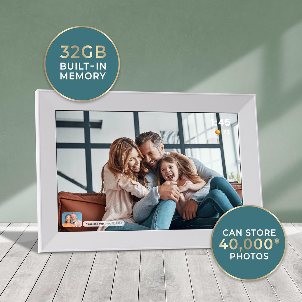 Brookstone 10" Digital Picture Frame with Video Playback, Weather Forecast, Wi-Fi, Clock, Speaker, 32GB Built-in Storage to Store Thousands of Images and Videos