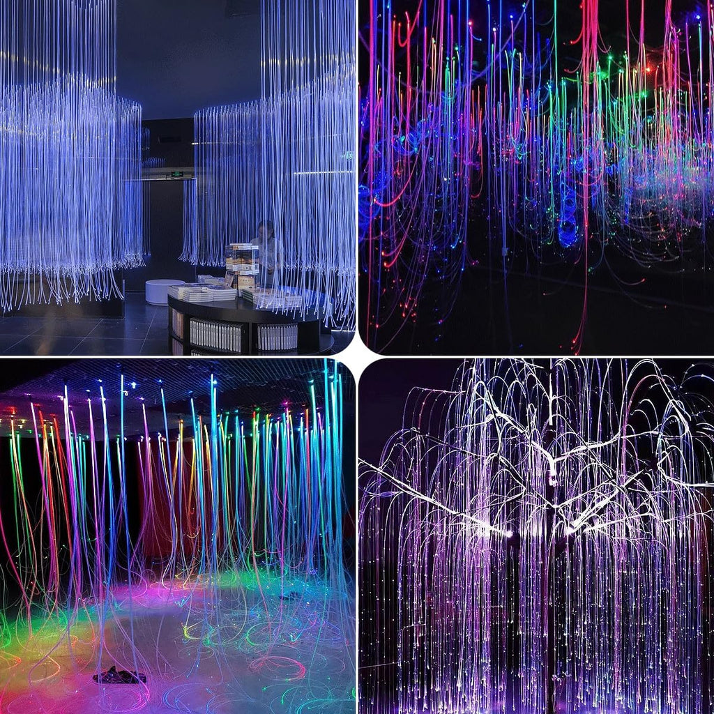 AZIMOM 1520pcs Fiber Optic Hanging Light for Garden Tree Decor Exhibition Indoor Shop Bar Ceiling, 0.03in 8.2ft Flash Point Side Glow Fiber Cable 8Pack Light Source Remote App Control Color Change