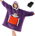 JOYWOO Purple Wearable Heated Blanket Hoodie,Oversized Cordless Portable Heating Hooded Blanket Cat Lovers,Christmas Gifts for Women,Mom,Grandma,Electric Blankets Throw for Adult Outdoor,Dark Purple