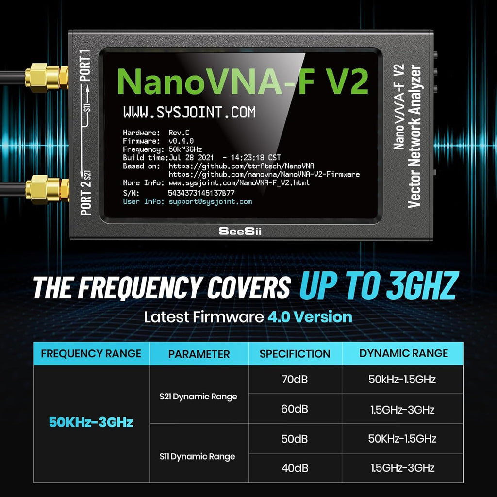 Upgraded NanoVNA-F V2 Vector Network Analyzer 50kHz-3000MHz HF VHF UHF VNA Antenna Analyzer 4.3 inch with 5000mA-h,Measuring S-Parameter Voltage SWR, Phase, delay, Smith Chart