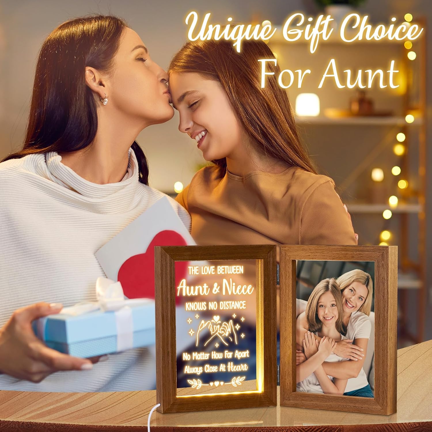 Tiblue Christmas Gifts for Aunt Gifts from Niece Nephew, Engraved Night Light with Aunt Picture Frame, Best Auntie Ever Auntie Gift Aunts Birthday Gift for Women- Holds 5x7 Photos