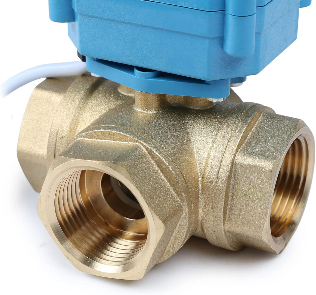 U.S. Solid 1" 3 Way Brass Motorized Ball Valve 110-230VAC, L Type Water Shutoff Valve with Manual Function, Standard Port, NOT for Drinking Water
