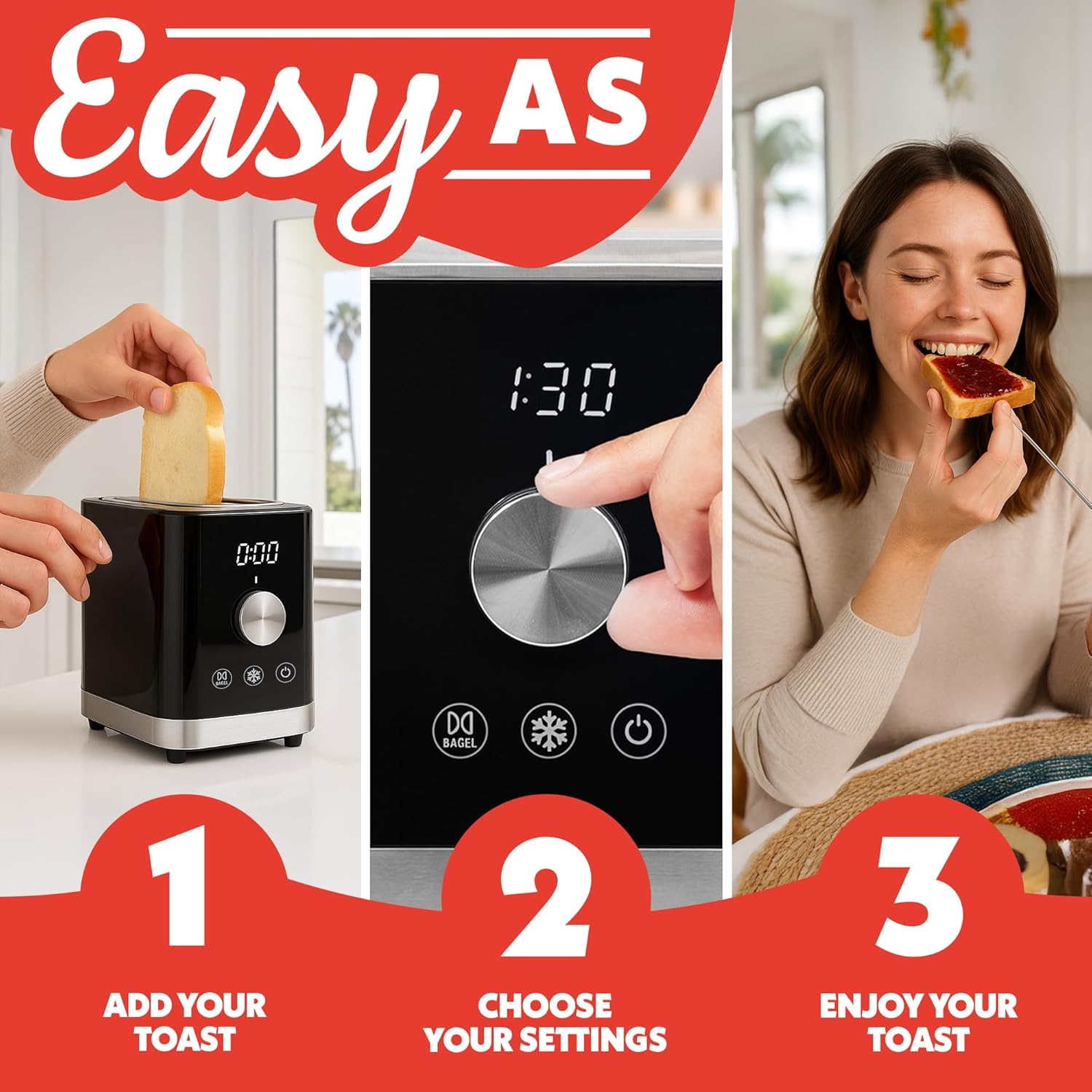 Gourmia 2 Slice Toaster – 6 Browning Levels with Bagel and Defrost Mode, One-Touch Toasting, Removable Crumb Tray, Extra Wide Slots, Compact Design, Black