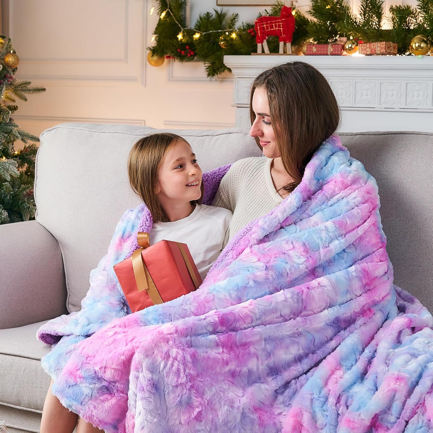 NEWCOSPLAY Super Soft Faux Fur Throw Blanket for Couch Multi Purple Sherpa Fuzzy Plush Warm Blanket for Sofa Bed (Multi Purple, Throw(50"x60"))
