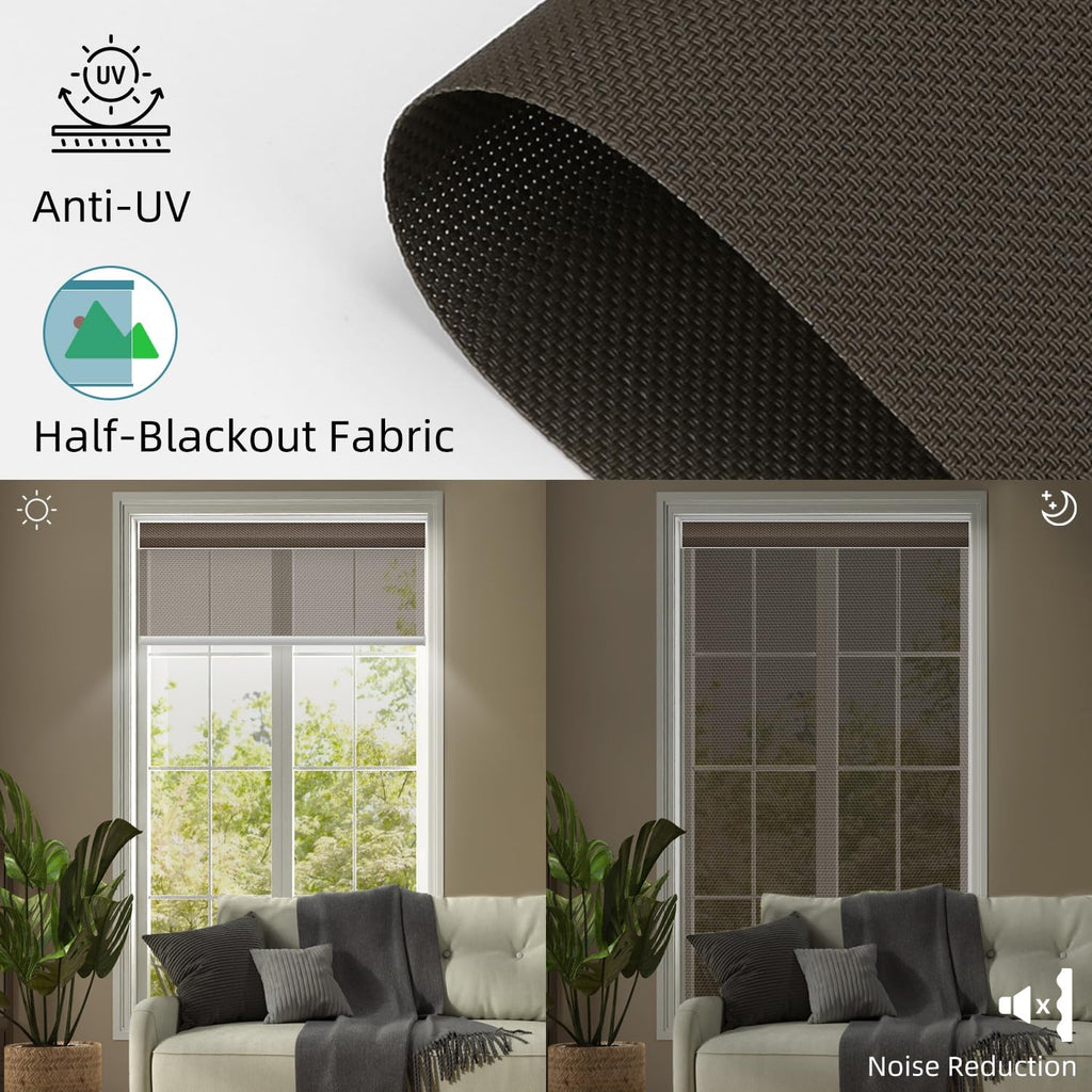 SmartWings Motorized Roller Shades 5% Openness Without Privacy Custom Size, Rechargeable Battery, Works with Matter/Apple HomeKit, Alexa, Thread/Zigbee, Remote Optional, 5% Openness Chocolate