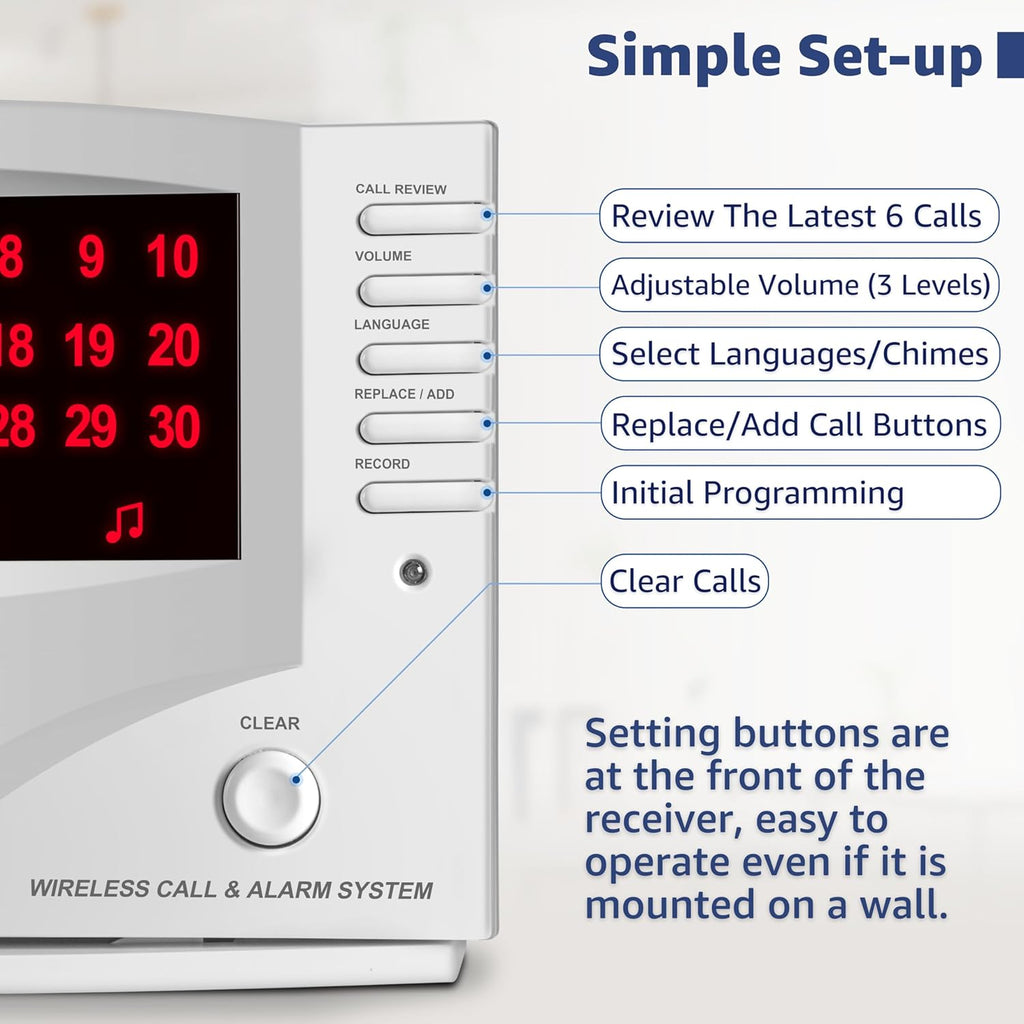 Nurse Call System Wireless Call System with 1 Portable Caregiver Pager 10 Call Buttons and 1 Central Monitoring Unit for Seniors Patients Clinic Emergency Nursing Care Home