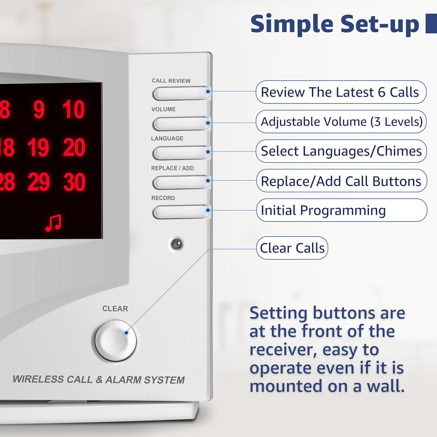 Nurse Call System Wireless Call System with 1 Portable Caregiver Pager 10 Call Buttons and 1 Central Monitoring Unit for Seniors Patients Clinic Emergency Nursing Care Home