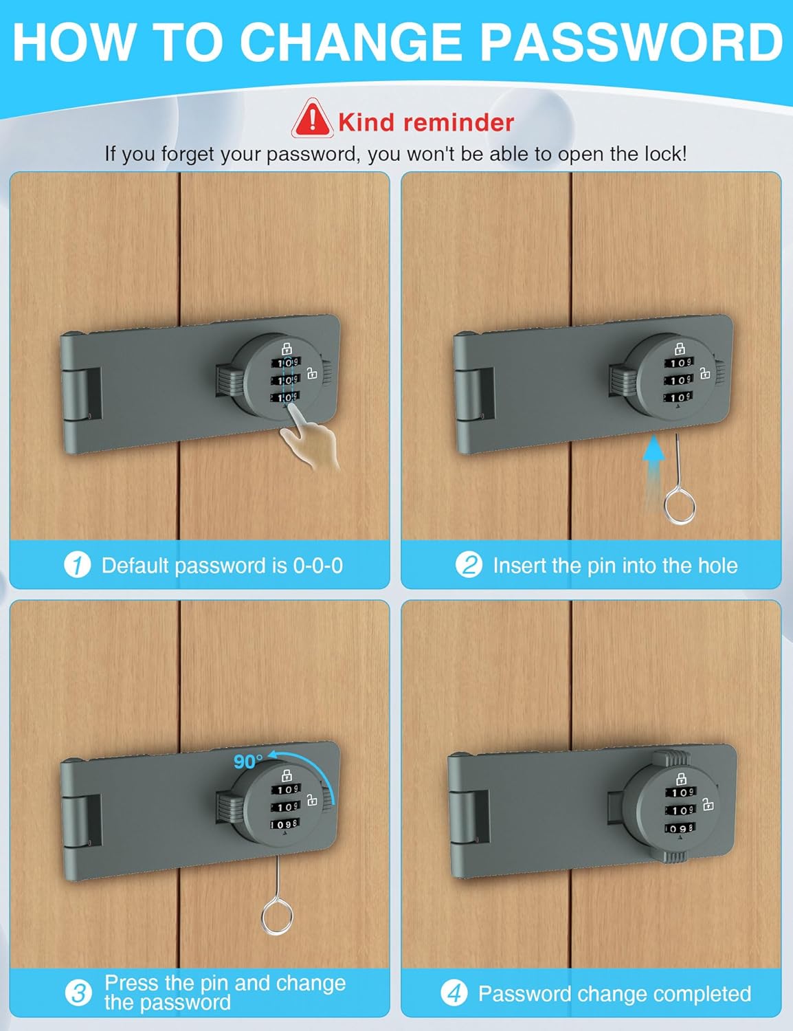 Keyless Cabinet Combination Lock, 3-Digit Password Twist Knob Hasp Latch for Doors, Cabinets, Drawers, Barn Door, Bathroom, Outdoor, Closet, Fence, Durable Zinc Alloy, (Gray, 1 Pack)