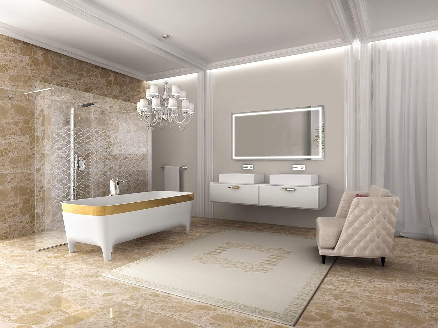 Krugg | Large 66 Inch X 36 Inch LED Bathroom Mirror | Lighted Vanity Mirror Includes Dimmer & Defogger | Wall Mount Vertical or Horizontal Installation