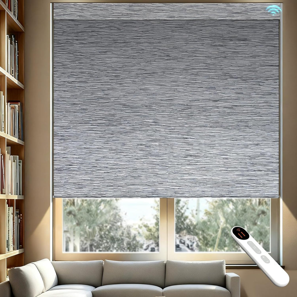 Smart Motorized Blinds – 100% Blackout Roller Shades with Remote, Alexa/Google Home/Siri Control, Matter Compatible, Wireless Rechargeable Battery, Custom Sizes for Windows & Sliding Doors