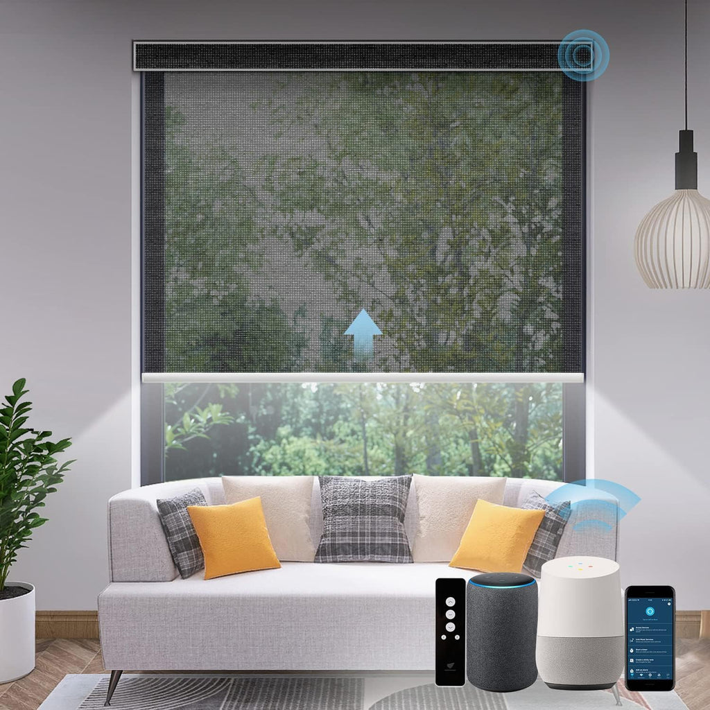 SmartWings Motorized Light Filtering Shades, Work with Matter Homekit Z-Wave Zigbee Alexa Google, 50% Blackout PVC Free Smart Blinds for Windows Cordless Window Shades with Remote Customized, Black