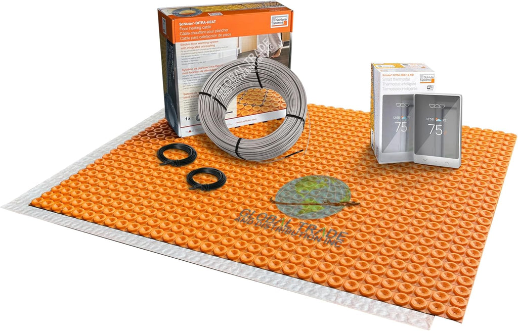 All-in-one Electric Radiant Floor Heating Kit 75 Sq Ft 240V with Smart WiFi Programmable Touchscreen Thermostat, Heating Uncoupling Membrane, Underfloor Heating Cable