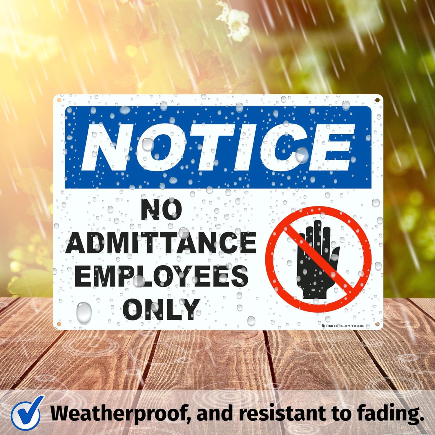 Brimar - 14 x 10" - No Admittance Employees Only Sign - .055″ Polyethylene Plastic- Clear Instructions - Easy Installation