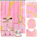 25PCS Bathroom Accessory Set, Pink Bathroom Set with Large-Capacity 4 Gallon Trash Can,Bathroom Rugs Set, Waterproof Shower Curtain, Toilet Brush, Toothbrush Holder & Soap Dispenser