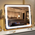 FENNIO Gold Vanity Mirror with Lights 22"x19", LED Lighted Makeup Mirror, Large Makeup Mirror, Make up Mirror with Lighting,Touch Screen with 3-Color Lighting,Dimmable,for Vanity Desk Tabletop