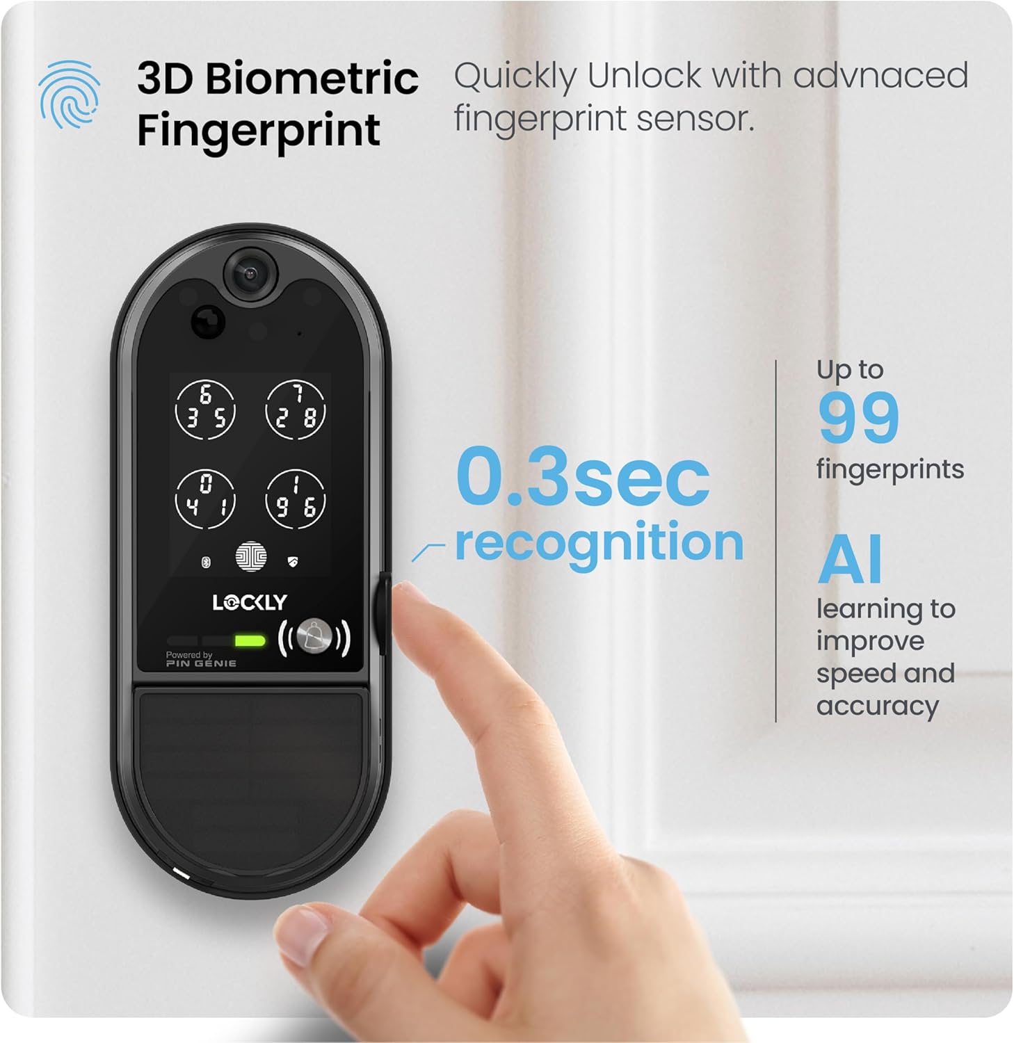 Lockly Vision Elite Video Smart Lock with Camera, Smart Wi-Fi Deadbolt for Front Door, PIN Genie® Keypad, Fingerprint Door Lock, Motion Sensor, App Remote Control, 2-Way Audio Doorbell, No Monthly Fee