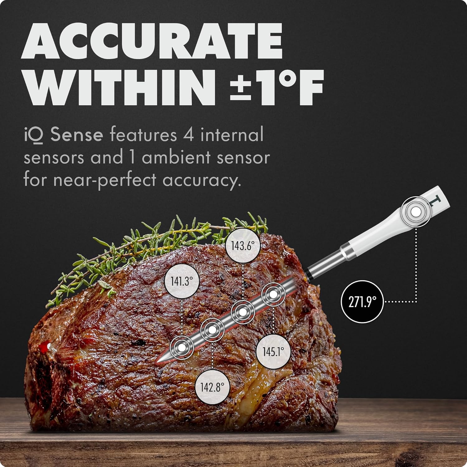 CHEF iQ Sense | Smart Wireless Meat Thermometer | 2 Ultra-Thin Probes | WiFi Unlimited Range | 1000°F Heat Safe | 5 Sensors | BBQ, Grill, Oven, Smoker, Air Fryer | Gen3