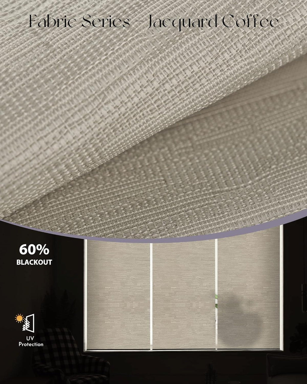 Graywind Motorized Light Filtering Shades Compatible with Alexa Google Hardwired WiFi Smart Half Shading Remote Control Automated Blinds Electric Window Shades, Custom Size (Jacquard Coffee)