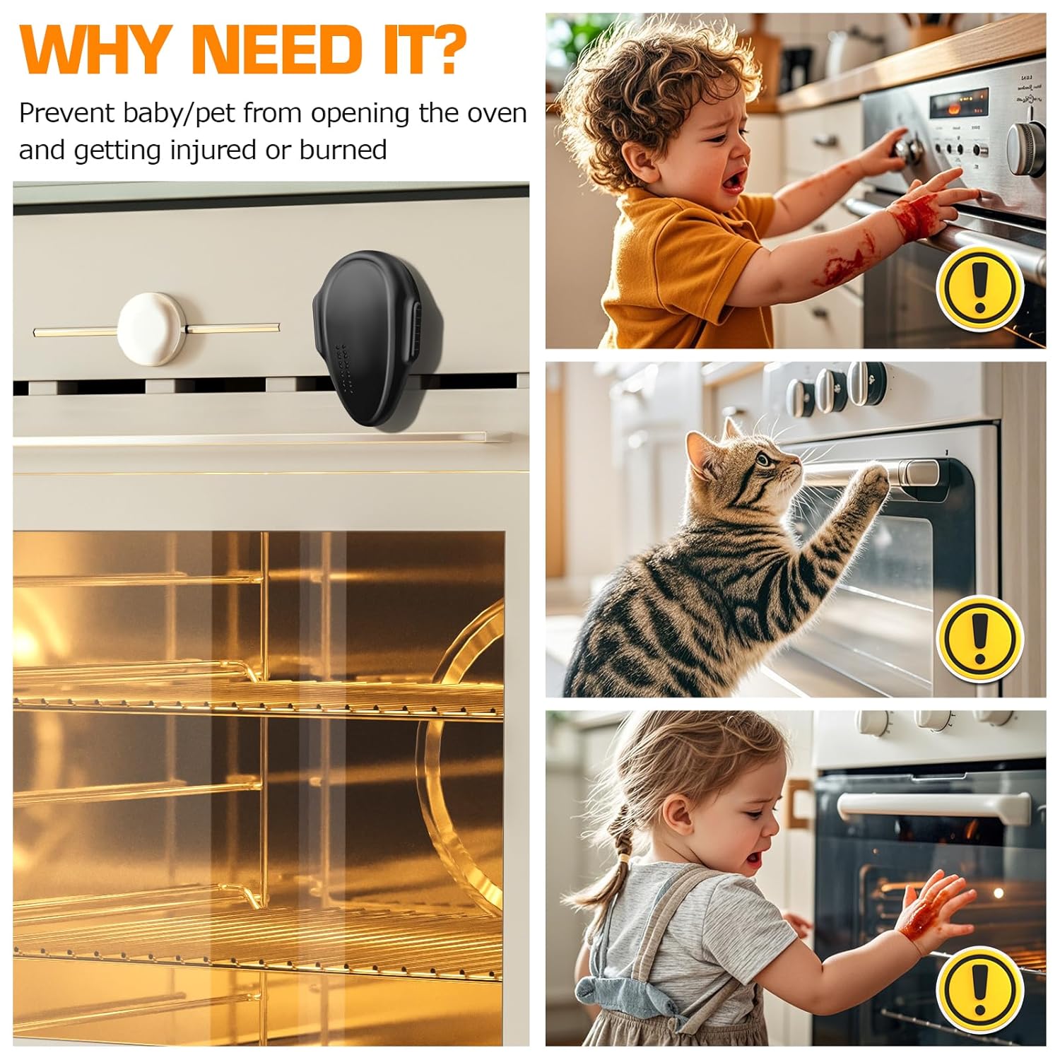 Oven Lock Child Safety (1 Pack), Cabinet Lock Baby Proofing, Baby and Child Proof Lock for Drawer Oven Stove Door, Upgrade Heat-Resistant Material, Easy to Install - Black