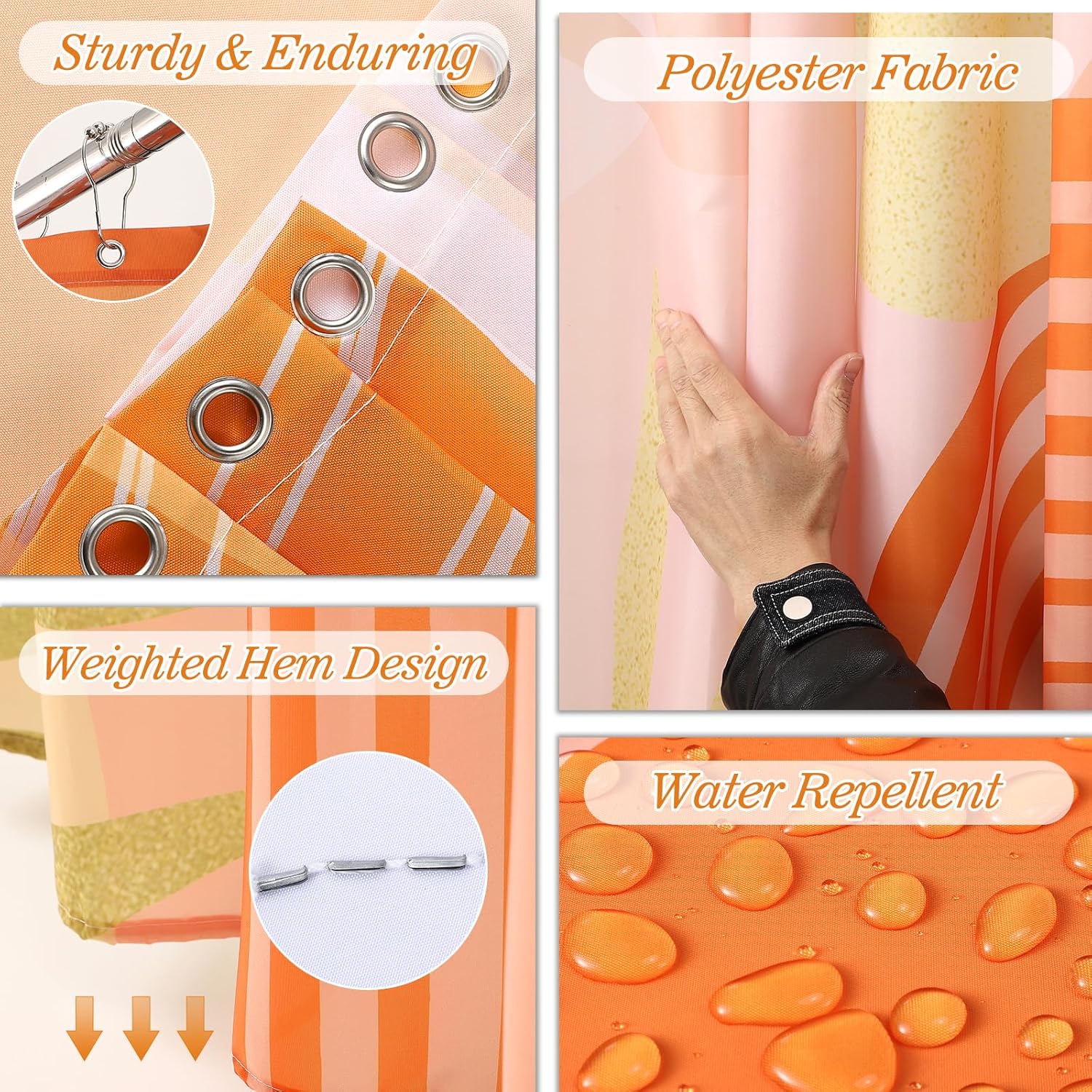 Bathroom Set - Bathroom Sets with Shower Curtain and Rugs, Bathroom Accessory Set, Orange Bathroom Accessories Set with Trash Can, Toilet Brush and Soap Dispensers